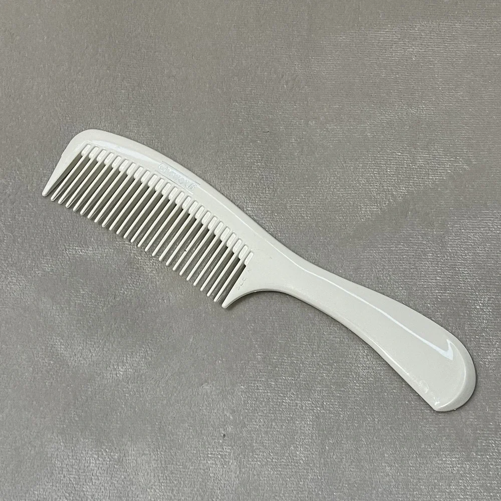 Vintage Clinique White Hard Plastic Wide Tooth Hair Comb Handle‎ #2 USA